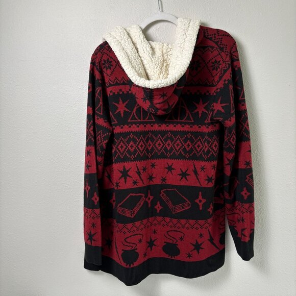 Harry Potter Hot Topic Sherpa Cardigan Hood Womens L Fair Isle Deathly Hallows - Picture 5 of 14